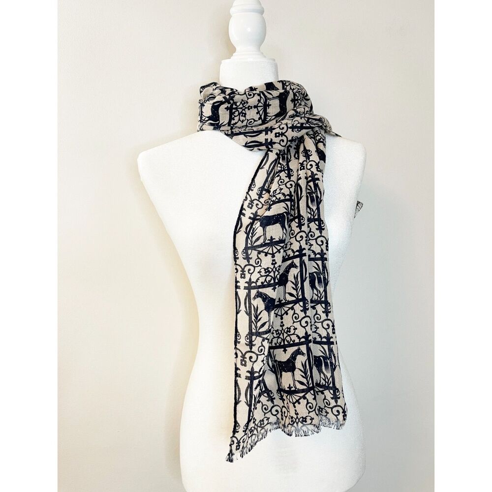 Black Cream Horse Equestrian Scarf Whimsigoth Gothic Cottagecore